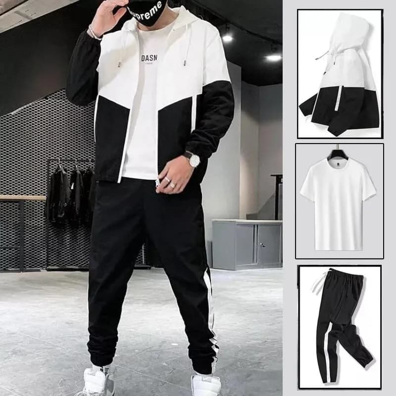 Men’s Summer Windcheater Half T-Shirt & Wrinkle Joggers Set