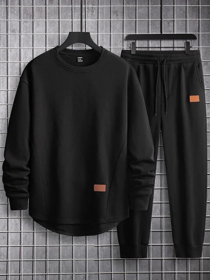 Men's Winter Warm Cotton Fleece Plain Sweatshirt Set