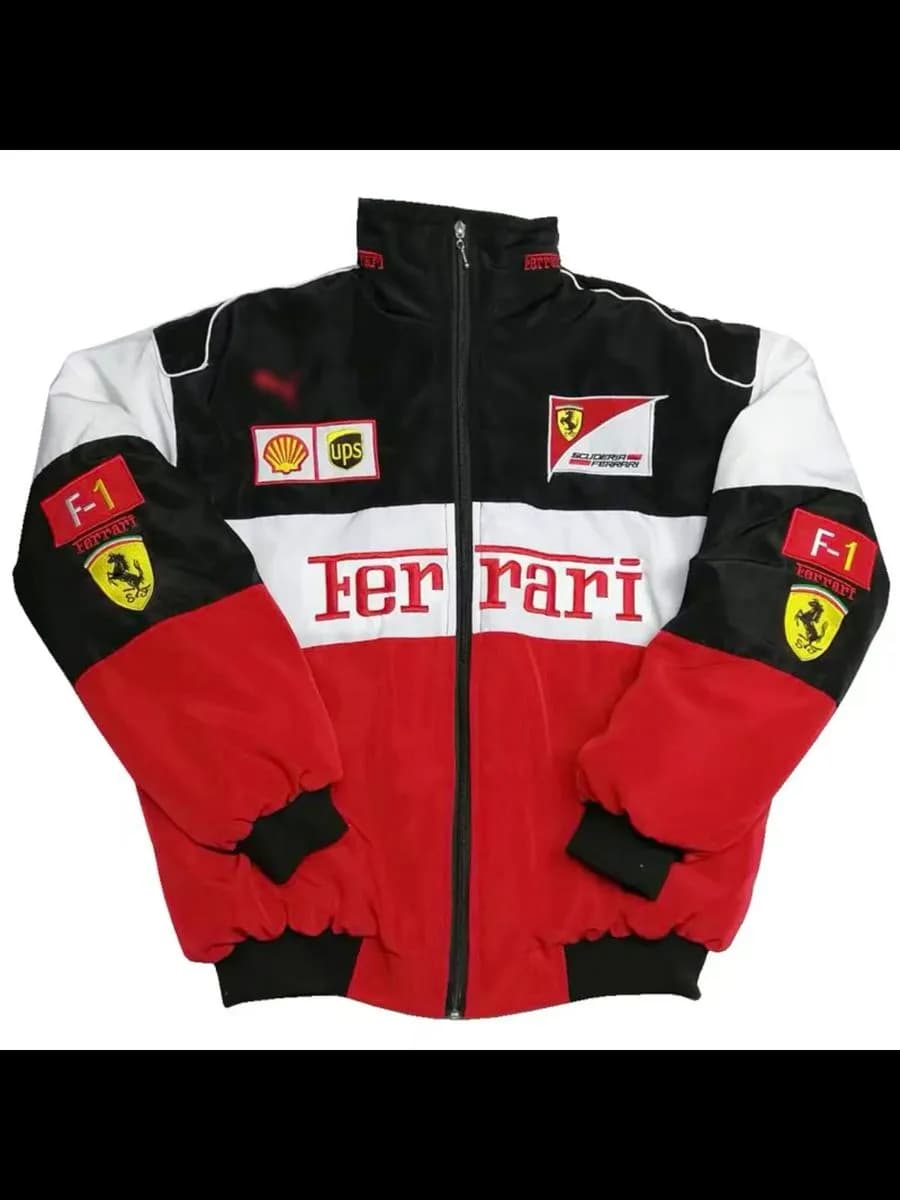 F1 Ferrari Vintage Racing Jacket | Printed Windproof Rider Jacket