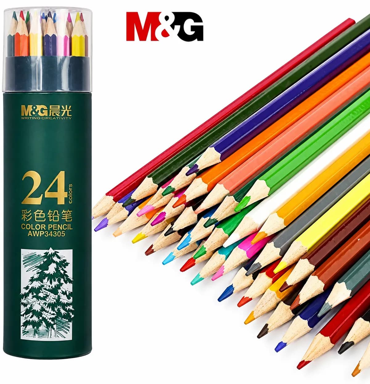 M&G Kids Personalized Colored Pencils Multiple Colors Natural Wooden Colored Pencil 24Colors Oil Based Color Pencil