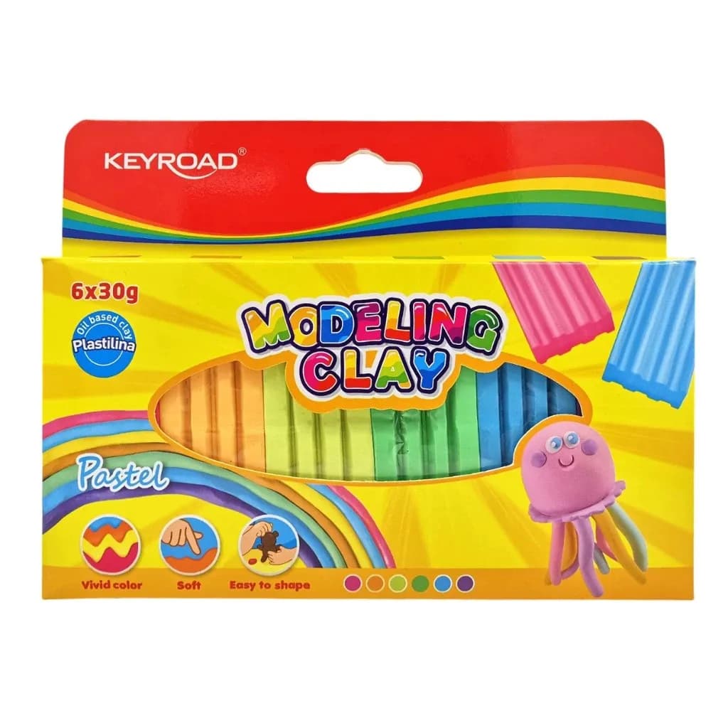 Keyroad Modelling Clay Plasticine Neon / 6 Pieces of 30 g for Children/ Color Mix Clay