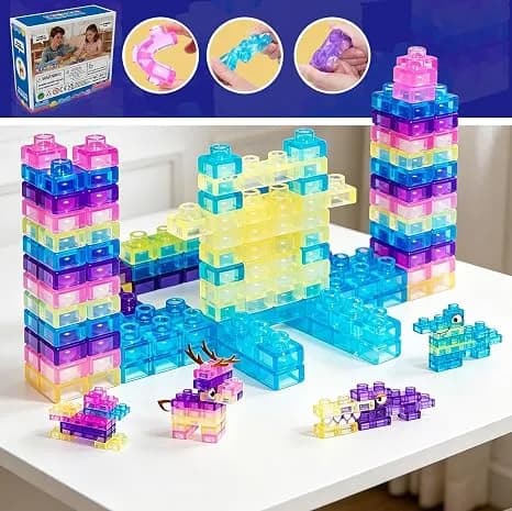40Pcs Magic Gummy Bloc Soft Building Blocks for Kids, Food-Grade TPE Sensory Stacking Toys, Transparent Jelly Bricks