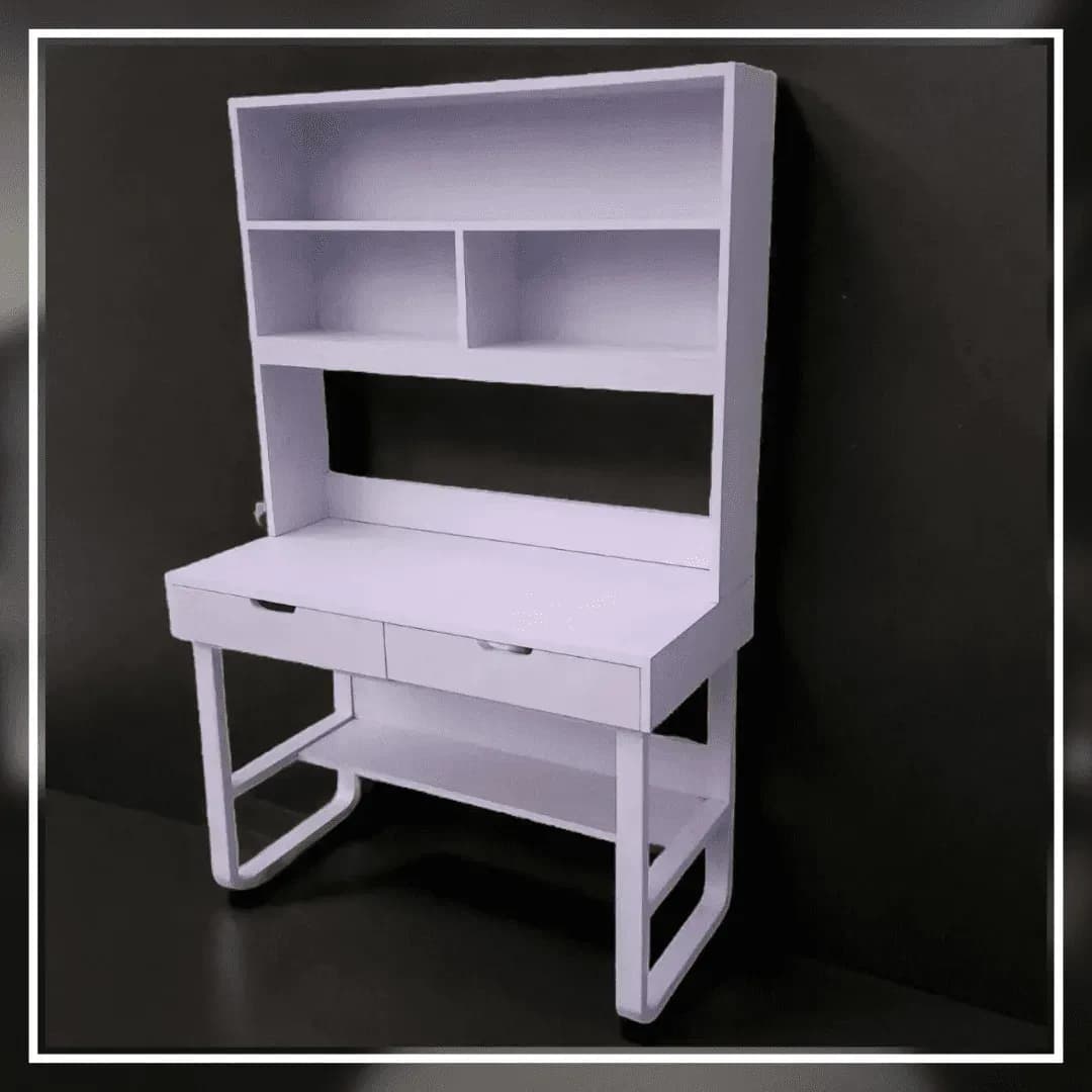 RackNRead Table | Study & Home Office Desk With Smart Book Rack - White