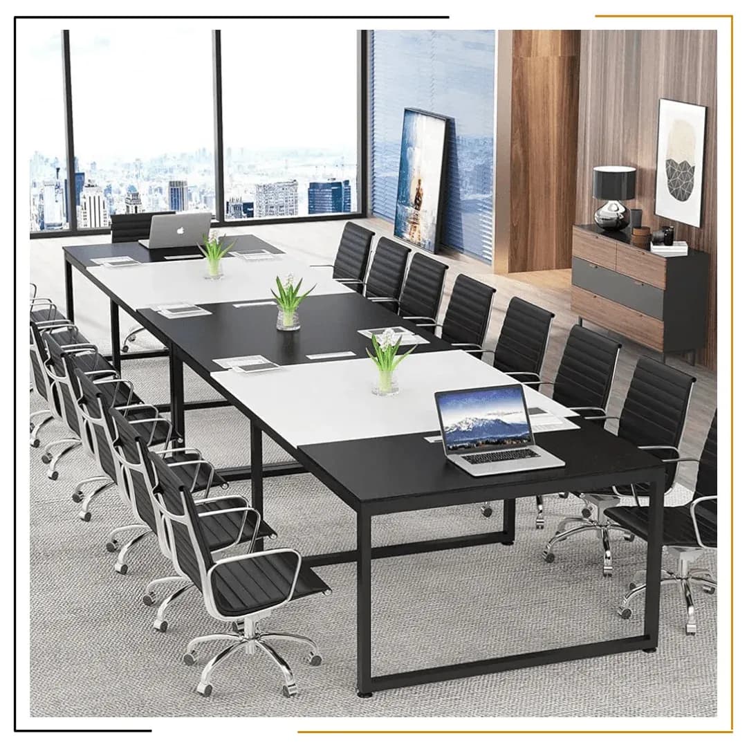 Niryana Meeting Table Large Office Conference Table For 8 People Made In Nepal Modern Black & White Design