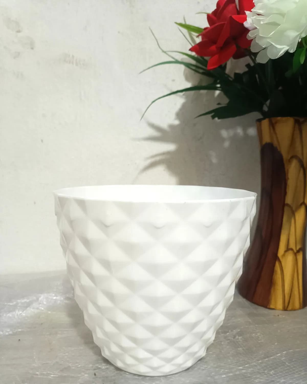Diamond Flower Pot For Indoor Decor 5.5 inch White