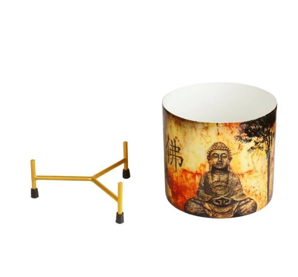 1 Pieces Of Meditating Buddha (13.5 Cm) In Height Round Metal Pot With Golden Stand