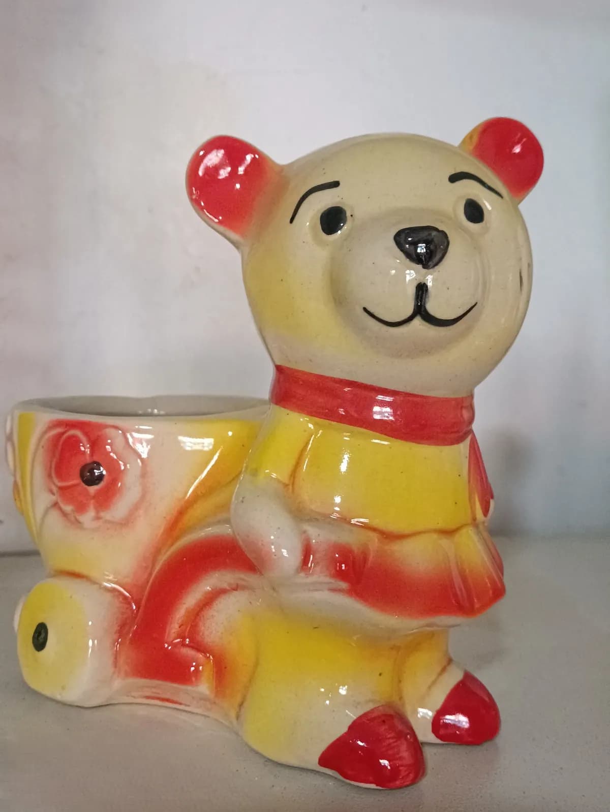 Cute Bear Ceramic Flower Pot 7 inch Multicolor