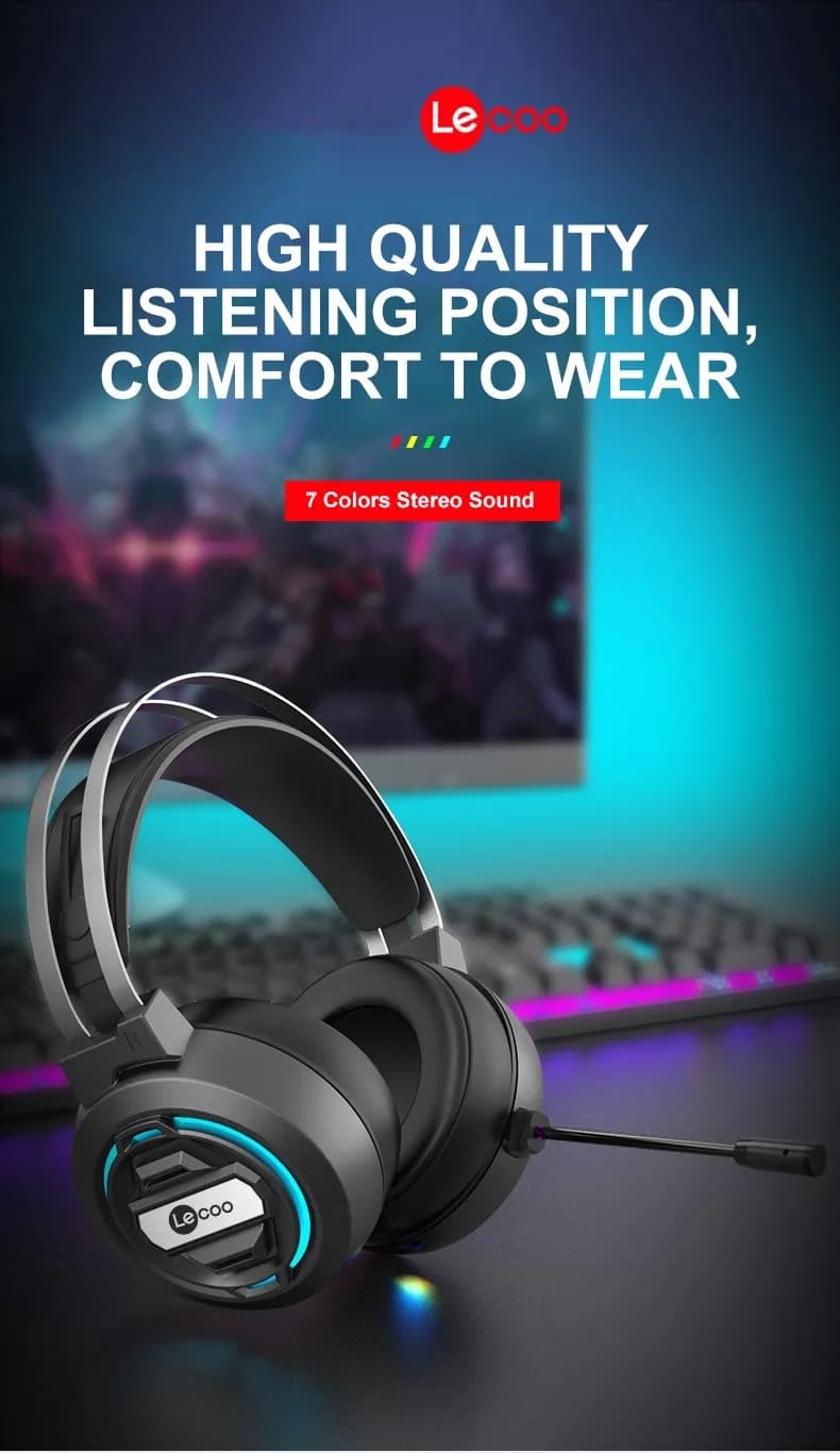 Lenovo Lecoo HT401 Wired Gaming Headset RGB – Over-Ear Headphones with Mic, USB + 3.5mm (7.1 Stereo)