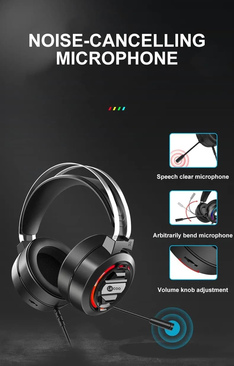 Lenovo Lecoo HT401 Wired Gaming Headphone RGB – Over-Ear Headset with Mic USB & 3.5mm (7.1 Stereo)