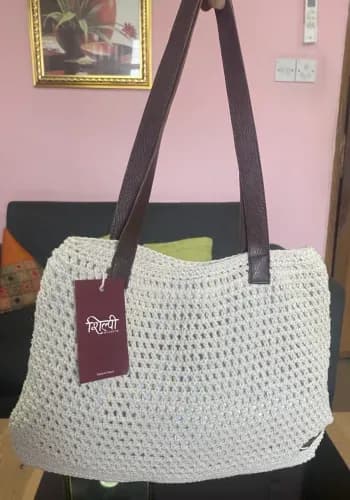 White Color Side Bag With Brown Strap