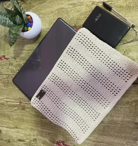 White Color Crochet Laptop Bag