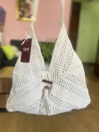 Handmade White Color Crochet Bag