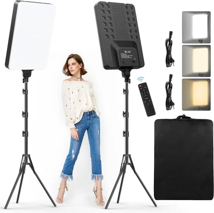 RL-19 And RL-24 LED Video Light Panel Light With Tripod Square Diffuser Light With Stand Photography Lamp