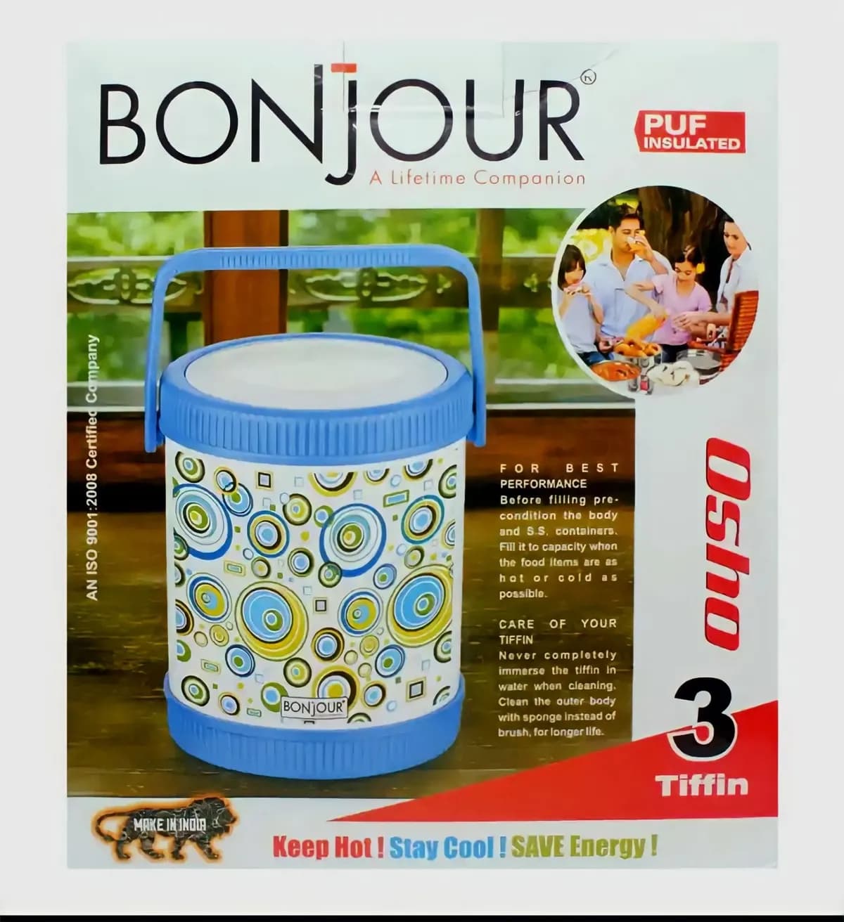 Bonjour Osho Stainless Steel Inner Hotcase Tiffin Lunch Box 3 Step Made in India