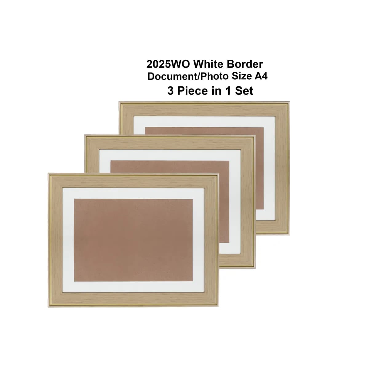 3 Piece A4 Size Photo Frame | Golden Designed Border Wall Hanging Frame (2025WO)