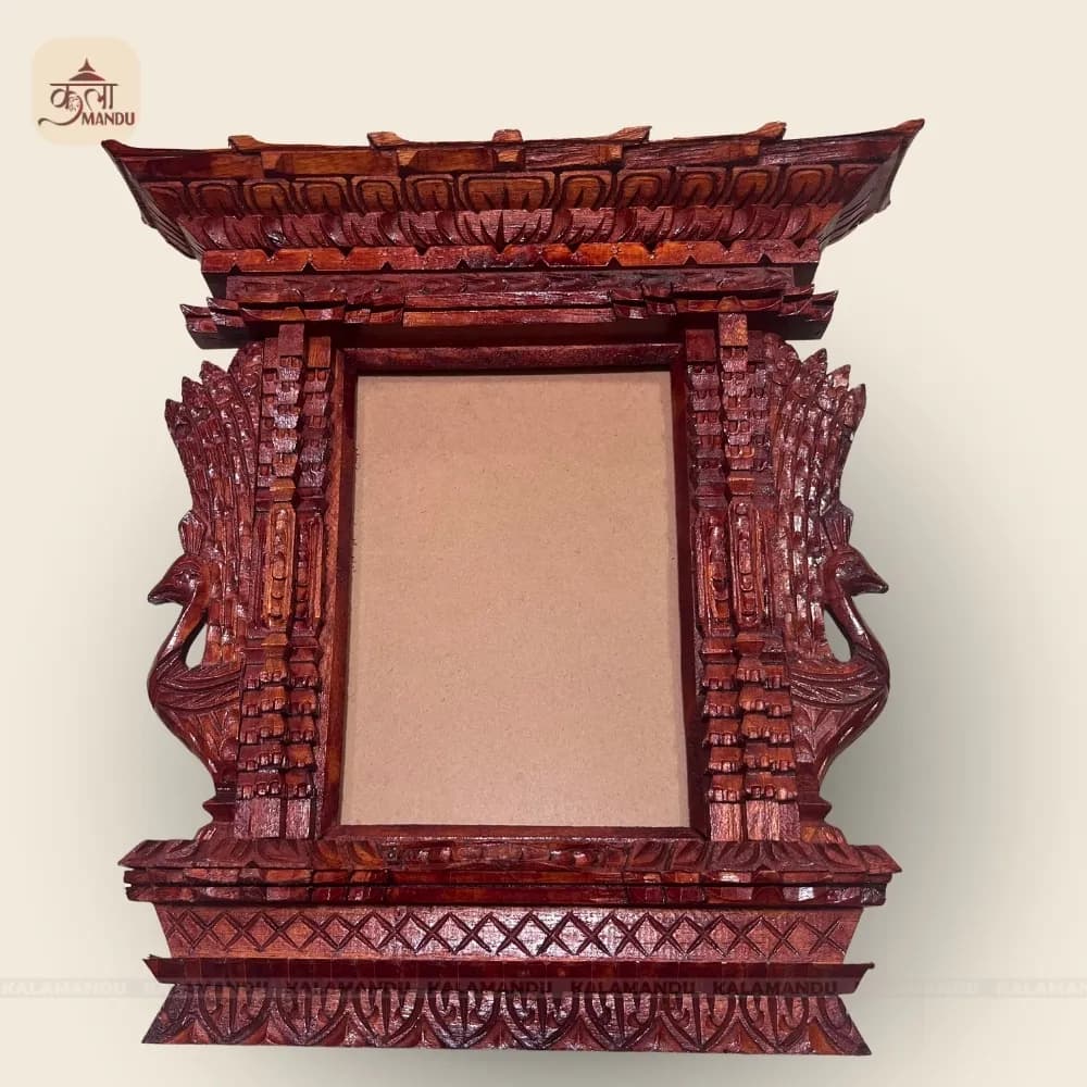A5 Mayur Peacock Wooden Photo Frame – Traditional Nepali Decor
