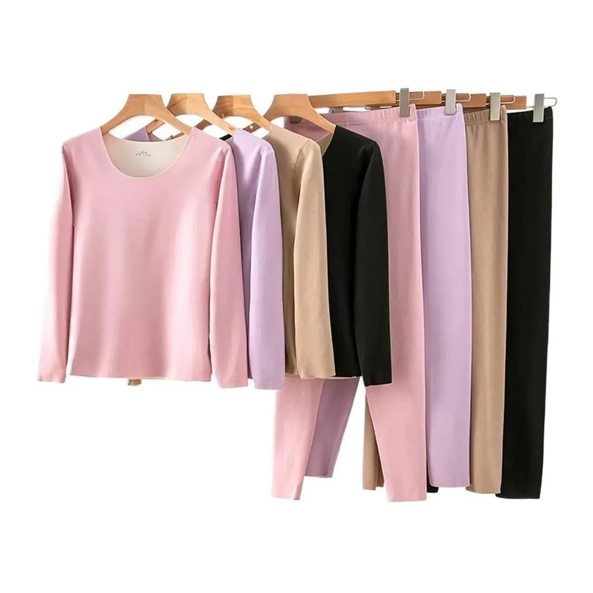 Seamless: One Long Sleeve Thermal Top With Pant Set for Women - Multicolor