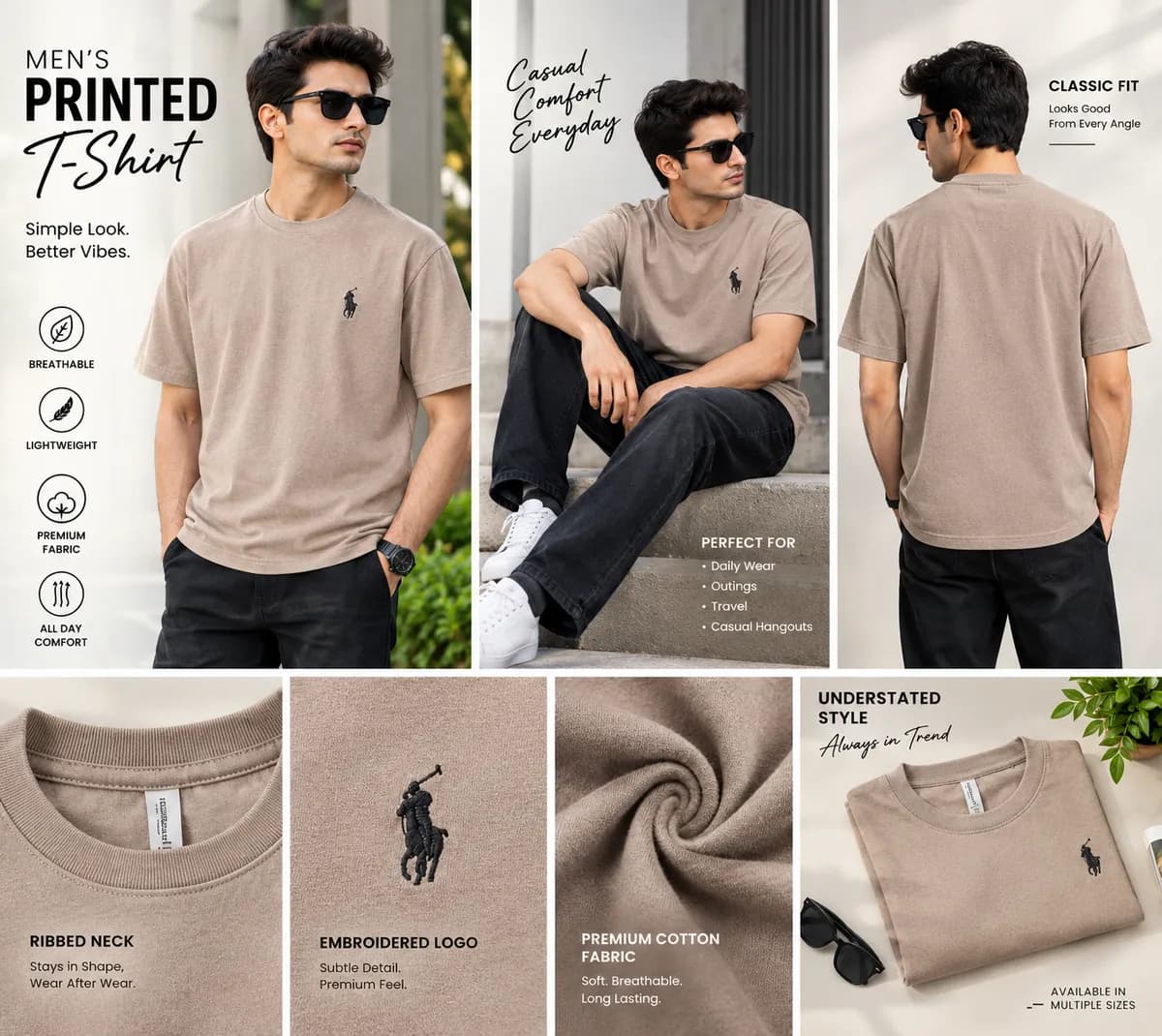 Polo Beige Half T- shirt For Men