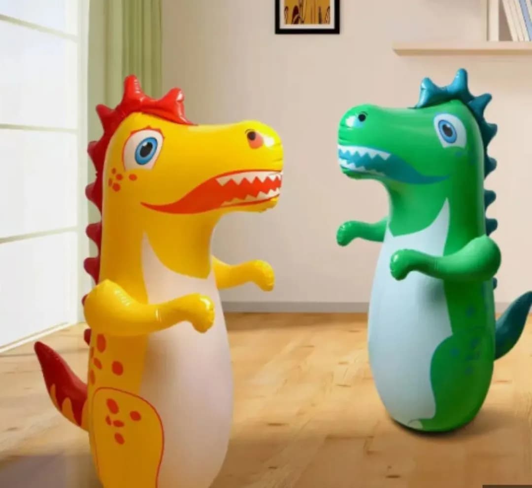 Inflatable 3D Bop Bags: One Water Or Sand Weighted Punching Tumbler With Tiger, Dinosaur And Dolphin Designs For Kids - Multicolor