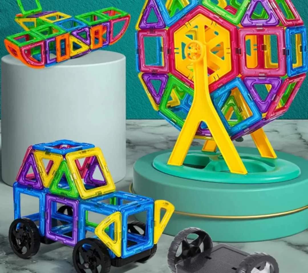 Magnetic Construction: One 56 Piece Carnival Set For Brain Development - Multicolor