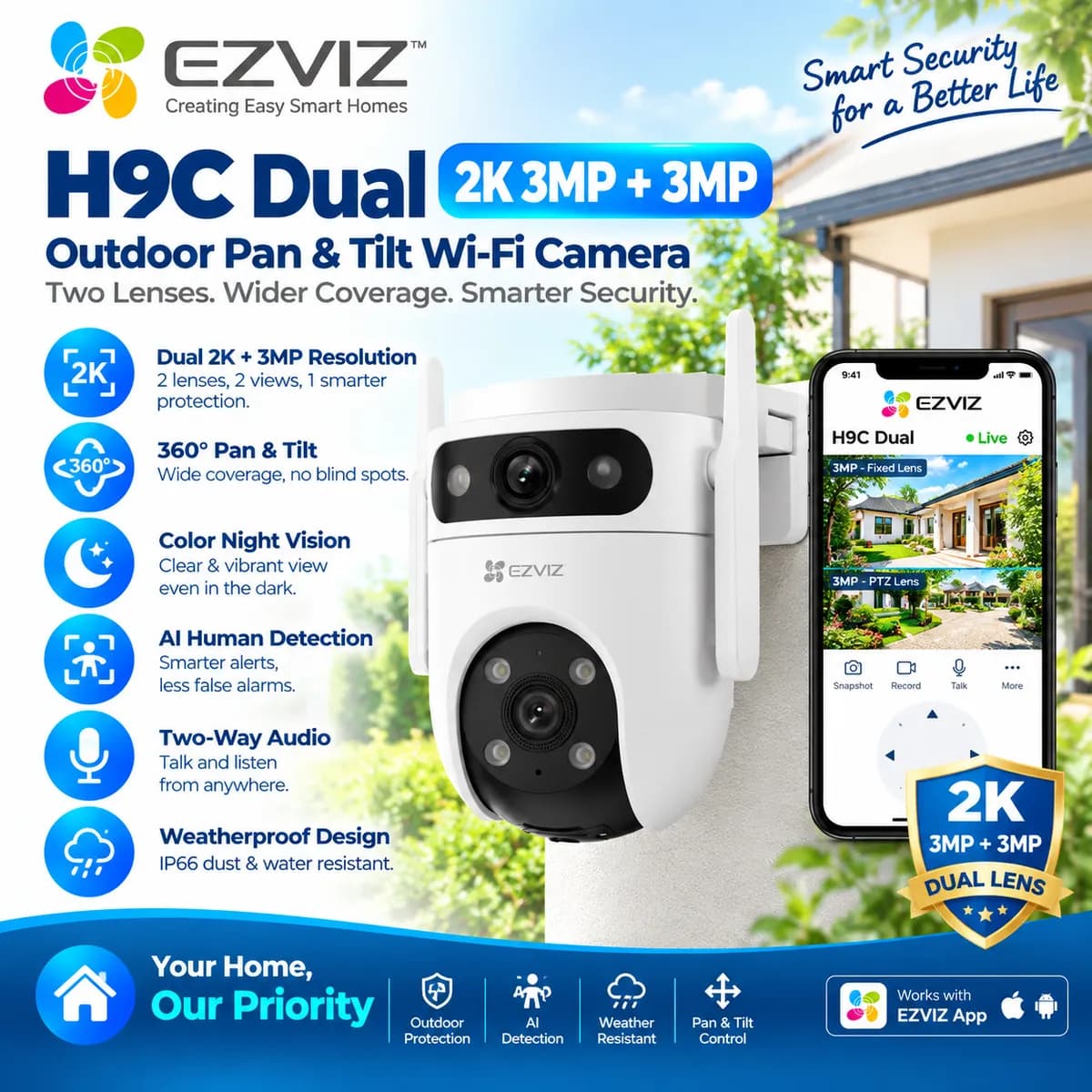 EZVIZ H9C Dual-Lens 3MP+3MP Outdoor Security Camera